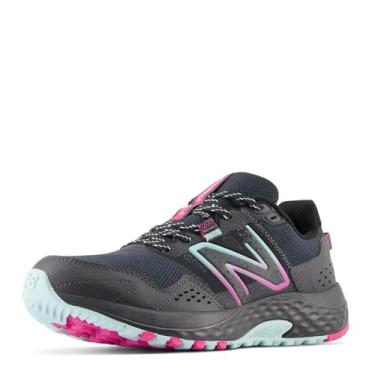 Imagem de New Balance Tênis de corrida feminino 410v8 Trail, Preto/Ciano brilhante/rosa-alto, 10 Wide