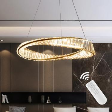 Imagem de Luminária pendente de LED para sala de estar, com lustre de anéis irregulares de cristal em aço inoxidável, moderna e regulável, com cristal K9, ideal para quarto, restaurante, cozinha e hot