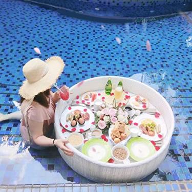 Imagem de Bandeja flutuante, bandeja de café da manhã flutuante de vime, boias de piscina para adultos, bandejas de servir na piscina para spas de natação, banho e festas, vários estilos disponíveis (oval 100 ×