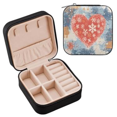 Imagem de Wassud Caixa de joias de viagem de coração vermelho para mulheres, meninas, senhoras, noiva, mini organizador de joias, de couro PU, caixa quadrada de armazenamento de joias para brincos, anéis, colar