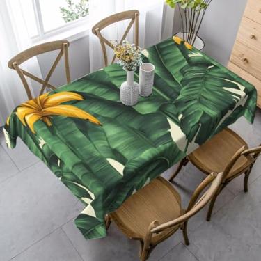 Imagem de ZTPOWQA Toalha de mesa de jantar com estampa de folhas de bananeira tropical, 89 x 139 cm, retangular, impermeável, reutilizável, festa de jantar
