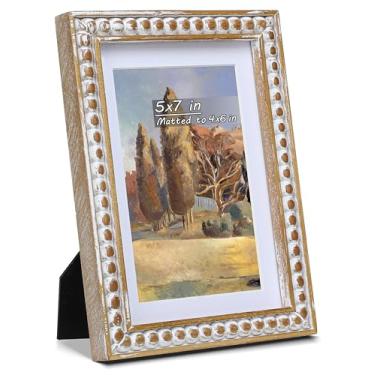 Imagem de Gdfmsc Porta-retrato rústico 12 x 17 cm com tapete para 10 x 15 cm, vidro real de madeira envelhecida Boho Deco envelhecido, exibição vertical ou horizontal, moldura de parede e mesa, natural