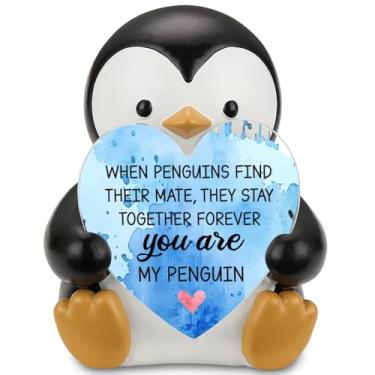 Imagem de YODOCAMP Estatueta com placa de coração You are My Penguin, presente romântico de casal de pinguim, lembrança de aniversário do dia dos namorados para namorada, namorado, marido, esposa, placa de mesa