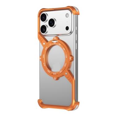 Imagem de LYJSMGZ Capa de metal para iPhone 17 Pro Max/Air/17 Pro/17, Aseismic Airmat Inside Four Corners Cover Slim Heat Dissipation Cover com suporte giratório de 360°, laranja, 17 Air