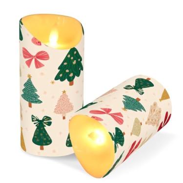 Imagem de ATTX Pacote com 2 velas de árvore de Natal com laços, velas sem chamas – 7,6 cm x 15 cm com controle remoto e temporizador para decoração de casa, casamento, acampamento #273