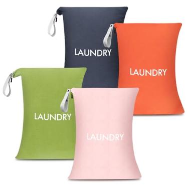 Imagem de WiseBoy Pacote com 4 sacos de lavanderia, bolsa de lavanderia de viagem para roupas sujas, bolsa de nylon lavável para secar e molhar, roupa de banho, natação, ioga, treino, sacos secos e molhados