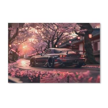 Imagem de HouLaiZhe Jdm Modificado Carro Rx7 Flores de cerejeira Pôsteres Pôr do Sol Tela Estética Decoração de Quarto Pintura de Parede Impressões Galeria Sala Decoração de Parede para Quarto Sala de Estar