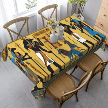 Imagem de ZTPOWQA Toalha de mesa de jantar estampada da série Tribo do Egito Antigo 89 x 139 cm, retangular, impermeável, reutilizável, festa de jantar