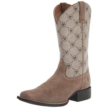 Imagem de Ariat Bota feminina estilo faroeste com bico quadrado arredondado, Logotipo bomber/Ariat marrom, 36