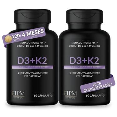 Imagem de Vitamina D3 K2 120 Capsulas Ellym Nutrition 2000 Ui D3 149 Mcg K2 Mk7 4 Meses Fortaleciomento Ósseo E Muscular