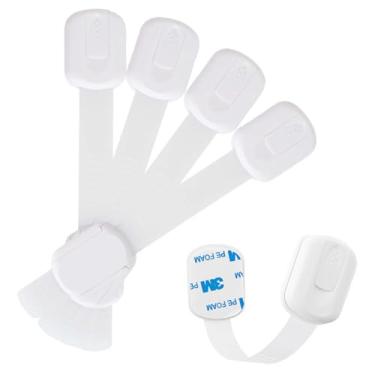 Imagem de Fechaduras de armário à prova de bebês (pacote com 4), travas de segurança para crianças para armários, gavetas, geladeira e fornos, travas adesivas sem perfuração para crianças e animais de estimação