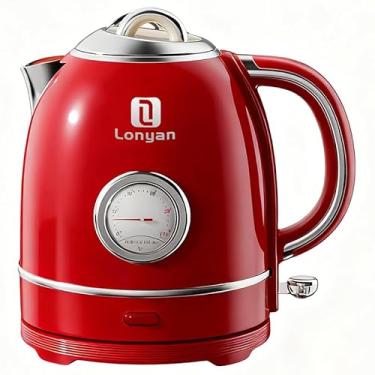 Imagem de Chaleira Elétrica 127V 8015B 1355W 1.5L Com Termômetro Mantém Quente SUS304 Inox e Plástico Fervidor de Água Desligamento Automático Leve Rápido Fervura para Casa Cozinha (Vermelho, 127V)