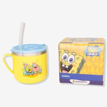 Imagem de Zonacriativa - Caneca Térmica Flip Bob Esponja (250ml) | Aço inoxidável, bpa free, alça ergonômica e canudo de silicone | Ideal para lanche e escolinha