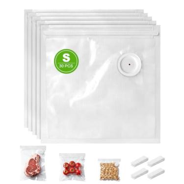 Imagem de Niifawh Sacos seladores a vácuo, 30 peças de sacos de vácuo reutilizáveis para alimentos, sem BPA, sacos de armazenamento a vácuo de alimentos com válvula de ar, bolsa com zíper e selador portátil