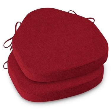 Imagem de AddGrace Conjunto de 2 almofadas de cadeira para cadeiras de jantar Windsor com capa texturizada removível e almofadas de assento internas antiderrapantes com laços e espuma (41,5 x 48 cm vermelho)