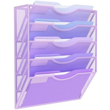 Imagem de Kuntine.B Organizador de arquivos de parede para escritório, suporte de revista, organizador de arquivos de parede para escritório, casa (roxo, 5 camadas)