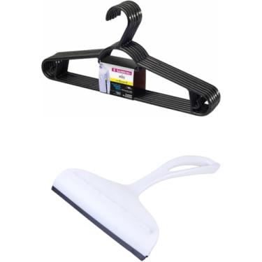 Imagem de Kit 1 Rodo de pia Branco e 1 Cabide Plástico para Roupas 6 Unidades