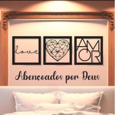 Imagem de Kit Decorativo de Parede, 3 Quadros Love Amor com Moldura Preta 30x30cm, Frase Abençoados por Deus 90x13cm, Decoração para Quarto