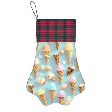 Imagem de SKKNT Estampa de sorvete e waffle meias de Natal animais de estimação decoração de natal cães gatos árvore decoração doce presente conveniente