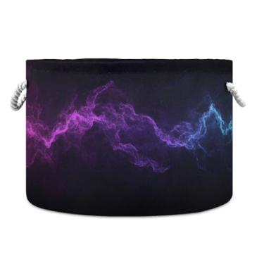Imagem de JUZIHAI Cesta de armazenamento dobrável com textura de relâmpago, cesto de roupa suja para bebê, cobertor com alças de corda de algodão, caixa organizadora de armário dobrável para quarto, berçário