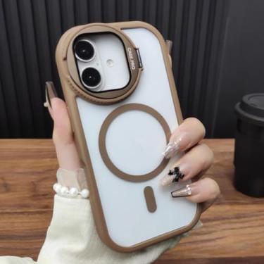 Imagem de HJZSZX Capa magnética transparente com suporte para lente de câmera para iPhone 16 Pro (para iPhone 16 Pro/ouro deserto)