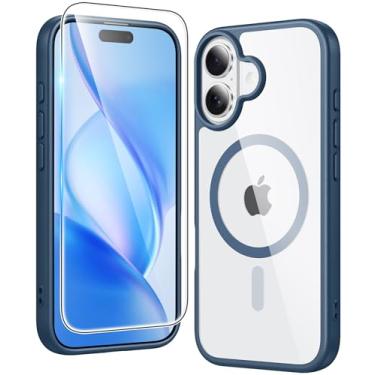 Imagem de FNTCASE Capa transparente para iPhone 16: capas de telefone magnéticas protetoras antiamarelamento fina fina transparente grau militar à prova de choque proteção contra quedas leve (D-azul)