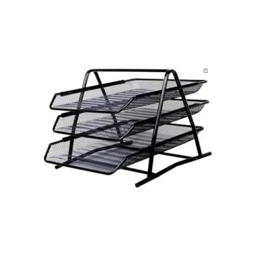 Imagem de Organizador de Papéis com 3 Bandejas, Metal, Preto, 34x30x26.5cm, para Escritório, Documentos e Revistas