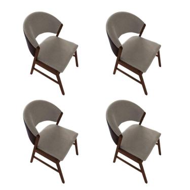 Imagem de Kit 4 Cadeiras De Jantar Madeira Maciça Débora Em Facto Ocre Bege Linho Mel