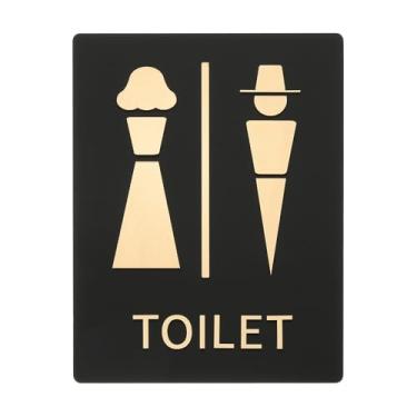 Imagem de PATIKIL 1 pacote de placa de banheiro, 20 x 28 cm, unissex, autoadesivo, engraçado, metal, neutro, fofo, para negócios, casa, banheiro, porta, parede, feminino, masculino, dourado, estilo 5