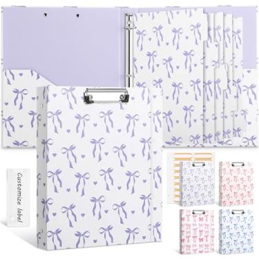 Imagem de Colarr Fichário de 3 anéis de 2,5 cm com 2 bolsos para prancheta de laço e nó de fita, organizador para cartas, tamanho 21,6 x 28 cm, 5 divisórias de índice de PVC com abas, 18 adesivos de etiqueta