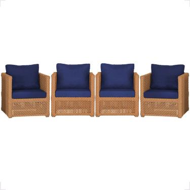 Imagem de 4 Poltronas Madri Alumínio Corda Náutica Estofado 10 Trama Terra Cota