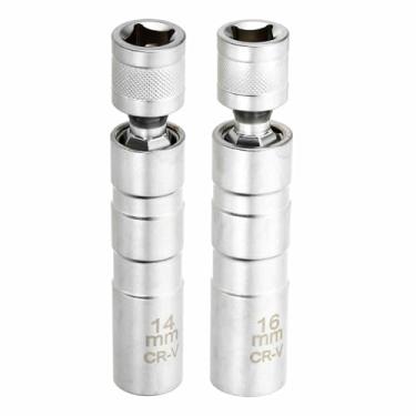 Imagem de HARFINGTON 2 peças soquete de vela de ignição de 3/20.3 cm 14/16 mm giratório magnético 12 pontos parede fina soquete de vela de ignição com 360 graus giratório CR-V aço, prata fosco