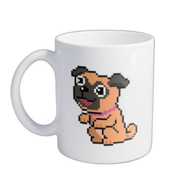Imagem de Caneca Xícara de Café Porcelana 300ml Com Desenho Pixel Art Pug