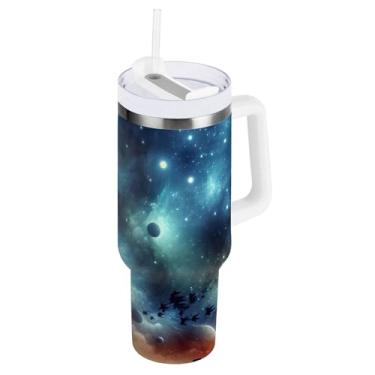 Imagem de ODAWA Motocicletas Galaxy Sky Blue Copo isolado de aço inoxidável com alça e canudo, caneca isolada grande