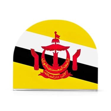 Imagem de Suporte de guardanapo com bandeira de Brunei, suporte de guardanapo acrílico para mesas, suporte de guardanapo de pé para jantar cozinha restaurante decoração de casa acessórios de bar