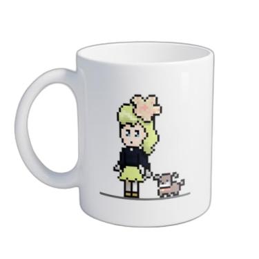 Imagem de Caneca Xícara de Café Porcelana 300ml Desenho Garota Pixel e Cachorro