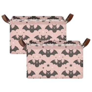 Imagem de ODAWA Cestos de armário rosa fofos morcegos para armazenamento e organização de trailers, cestas decorativas dobráveis de 17 x 28 x 25 cm para armazenamento de roupas, pacote com 2