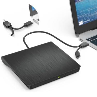 Imagem de Unidade de DVD externa, USB 3.0 e tipo-C, leitor de disco, gravador de CD e DVD, gravador de CD fino e portátil, unidade óptica +/-RW para PC, laptop, desktop, MacBook, Windows 7/8.1/10/11 Linux