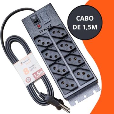 Imagem de Filtro De Linha 8 Tomadas Cabo De 1.5 Metros Metálico Extensão Régua Protetor Energia Elétrica Profissional Com Fusível Bivolt 110 127 220 Fiolux Powerlink 110V 127V 220V Corpo em Metal 1,5M