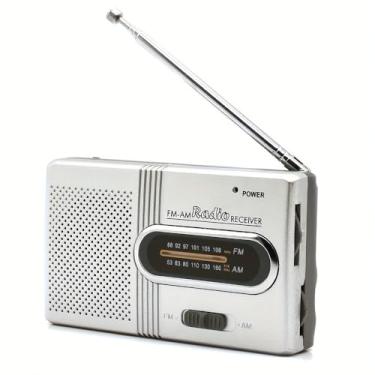 Imagem de Rádio de bolso portátil AM FM | Rádio compacto com alto-falante, conector de fone de ouvido, para uso interno, externo e de emergência, (2 pilhas AA, pilhas não incluídas)
