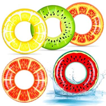 Imagem de ELCOHO 5 Peças Flutuadores Infláveis Para Piscina De 29,5 Polegadas Tubos De Natação Anéis Frutas Anéis De Natação Grande Praia Natação Água Brinquedos Para Lembrancinhas De Festa Ao Ar Livre De Verão