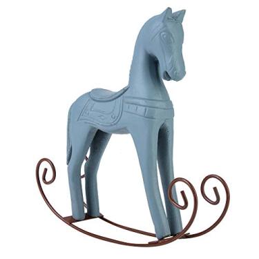 Imagem de Yosoo Cavalo de Balanço de Madeira Nórdico, Esculpido à Mão, Brinquedo de Cavalo Pintado à Mão para Crianças, Coleção e Decoração, Presente para Crianças (azul claro)