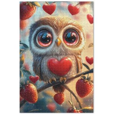 Imagem de Quebra-cabeça de morango com estampa de coruja fofa personalizada para adultos, 1000 peças, presentes engraçados de elefantes brancos, quebra-cabeças rígidos para adultos, arte colorida de animais, 75