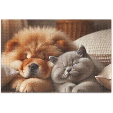 Imagem de Chow Chow Quebra-cabeças para cães fofos filhotes de cachorro adulto 1000 peças decoração de casa arte personalizado exclusivo quebra-cabeça presentes para amantes de quebra-cabeça, 75 x 40