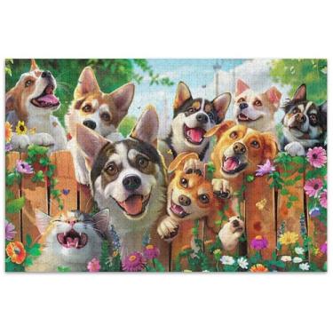 Imagem de Quebra-cabeça de cachorro gato animais fofos para adultos 1000 peças arte flor arte quebra-cabeça engraçado presentes