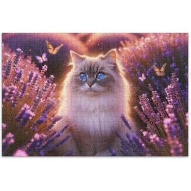 Imagem de Ragdoll Gato Flores Lavanda Quebra-cabeça 1000 peças para adultos Pintura Fine Art Cena Inverno Puzzles Presentes de Festa Elefante Branco, 75 x 40 centímetros