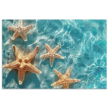 Imagem de Quebra-cabeça de verão estrela do mar azul claro para adultos 1000 peças presentes de elefante branco quebra-cabeça engraçado cena de outono decoração de casa arte