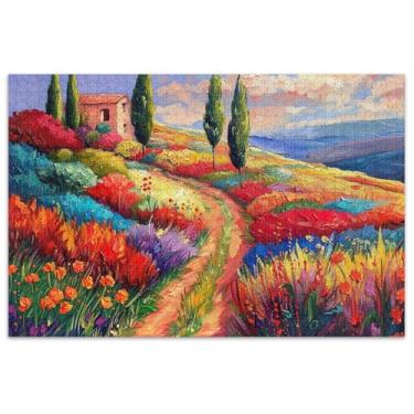 Imagem de Pintura Flores Coloridas Cenário Trilha Adultos Quebra-cabeça 500 Peças Quebra-cabeça Família Amantes Presentes Paisagem Puzzles Pintura Decoração