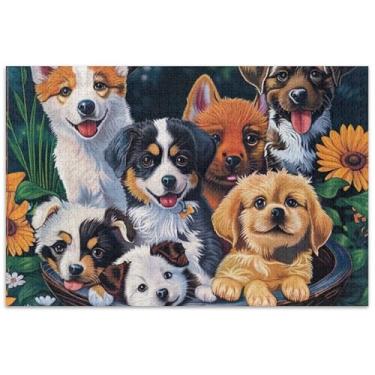 Imagem de Quebra-cabeça colorido de cachorro filhote de cachorro adulto 500 peças presentes elefante branco engraçado paisagem quebra-cabeças pintura animal