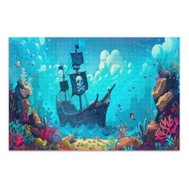 Imagem de Quebra-cabeças fáceis de navio pirata subaquático para adultos com letras nas costas quebra-cabeça de 1000 peças para adultos